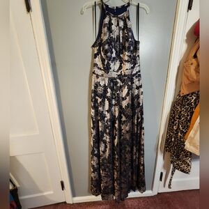 Betsy & AdamMetallic Floral Halter Gown